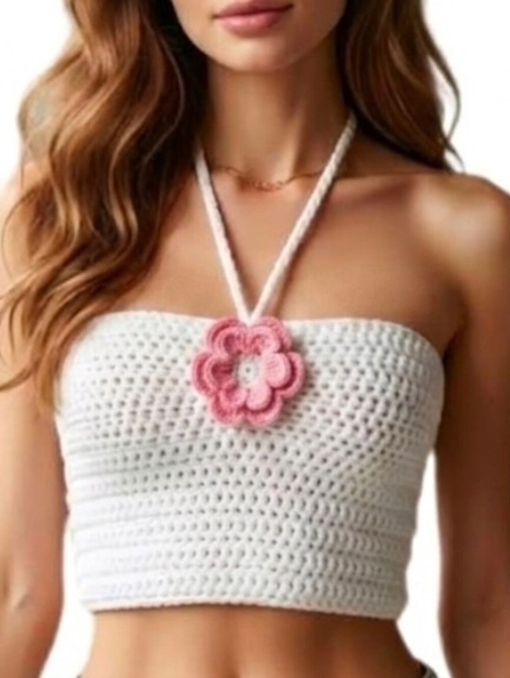 HAND CRAFTED Top Corsetted Cropped Crochet Floral White Sz S